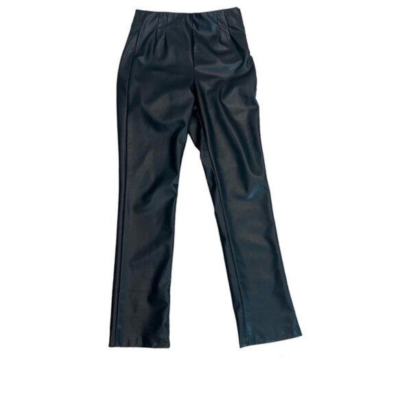 Zara black faux leather front pleated dart side zipper pants Sz M high - Picture 1 of 9